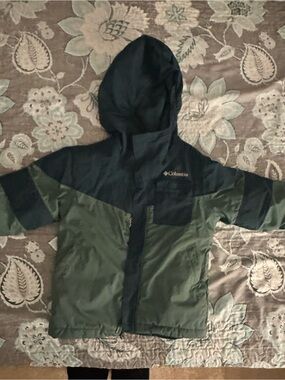 Columbia Kids Two-Tone Hooded Winter Jacket in Olive Green and Black